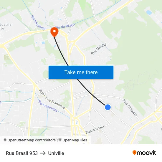 Rua Brasil 953 to Univille map
