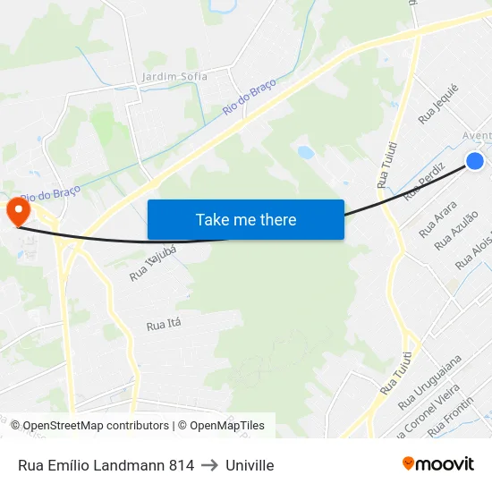 Rua Emílio Landmann 814 to Univille map