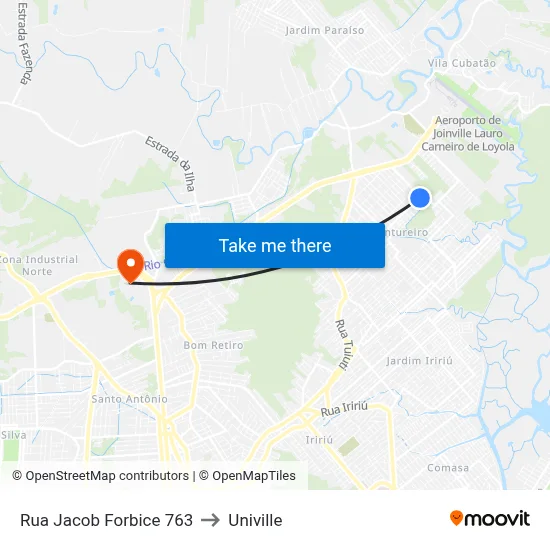 Rua Jacob Forbice 763 to Univille map