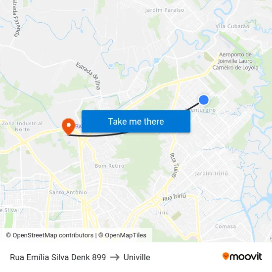 Rua Emília Silva Denk 899 to Univille map