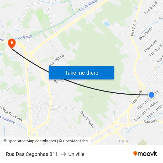 Rua Das Cegonhas 811 to Univille map