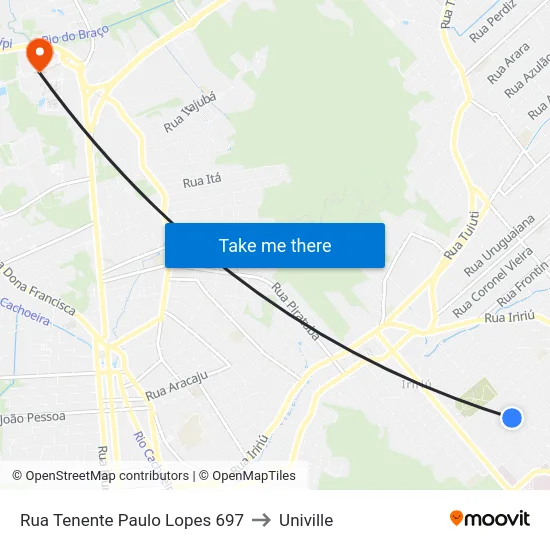 Rua Tenente Paulo Lopes 697 to Univille map