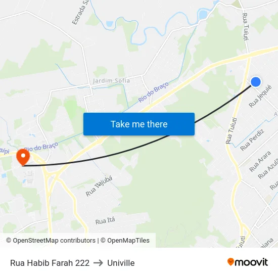 Rua Habib Farah 222 to Univille map