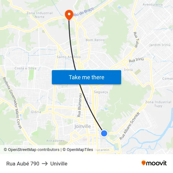 Rua Aubé 790 to Univille map