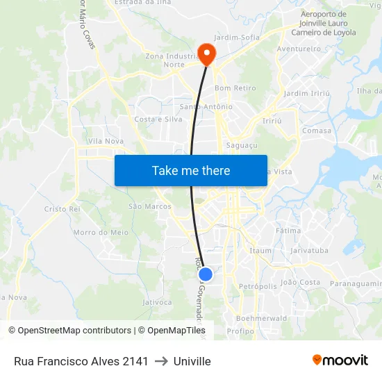Rua Francisco Alves 2141 to Univille map