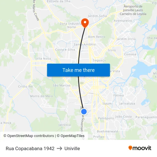 Rua Copacabana 1942 to Univille map