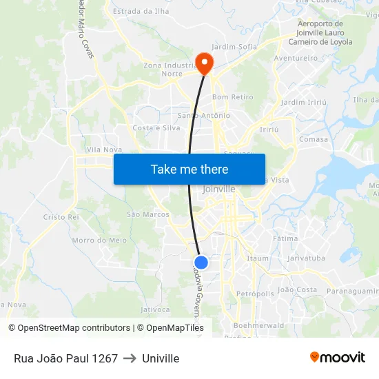 Rua João Paul 1267 to Univille map