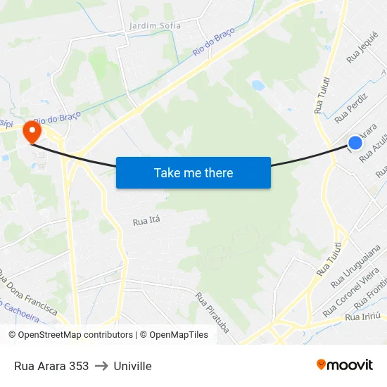 Rua Arara 353 to Univille map