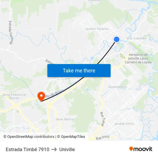 Estrada Timbé 7910 to Univille map