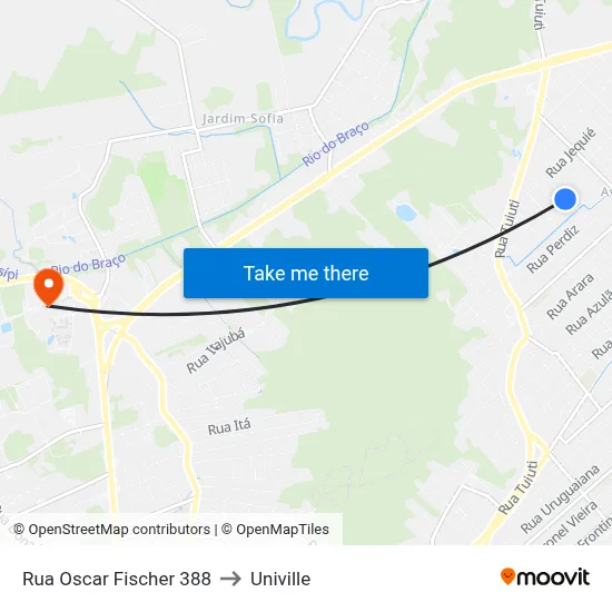 Rua Oscar Fischer 388 to Univille map