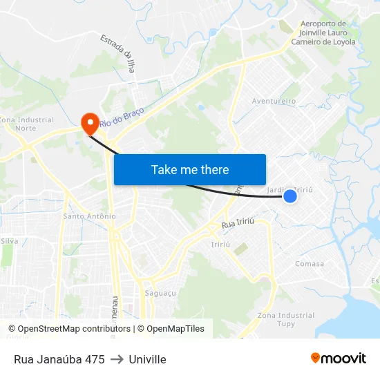Rua Janaúba 475 to Univille map