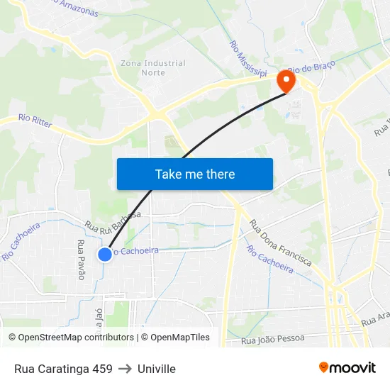 Rua Caratinga 459 to Univille map