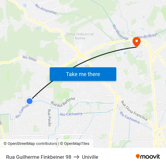 Rua Guilherme Finkbeiner 98 to Univille map