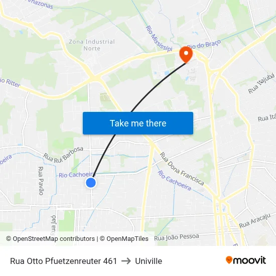 Rua Otto Pfuetzenreuter 461 to Univille map