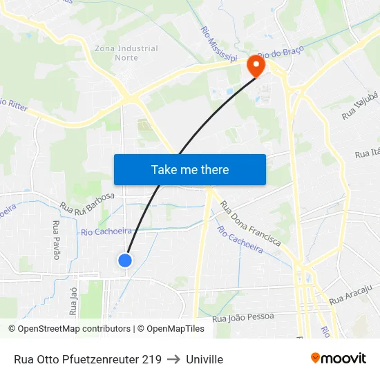 Rua Otto Pfuetzenreuter 219 to Univille map