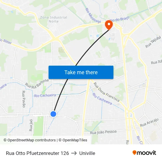 Rua Otto Pfuetzenreuter 126 to Univille map