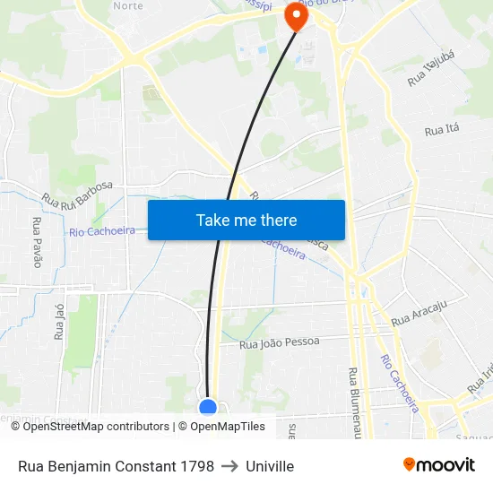Rua Benjamin Constant 1798 to Univille map