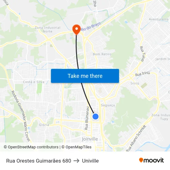 Rua Orestes Guimarães 680 to Univille map