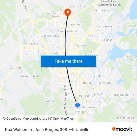 Rua Waldemiro José Borges, 308 to Univille map