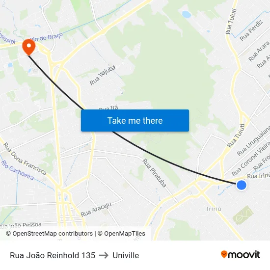 Rua João Reinhold 135 to Univille map