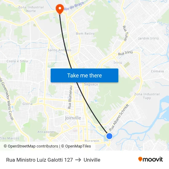 Rua Ministro Luíz Galotti 127 to Univille map