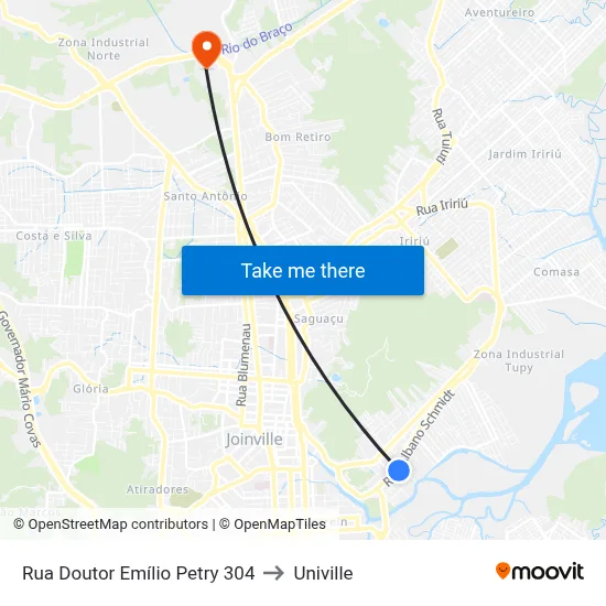 Rua Doutor Emílio Petry 304 to Univille map
