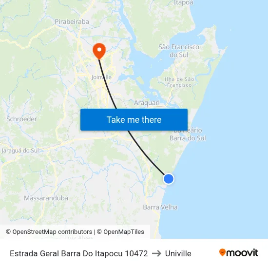 Estrada Geral Barra Do Itapocu 10472 to Univille map