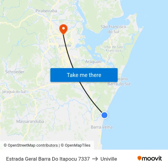 Estrada Geral Barra Do Itapocu 7337 to Univille map