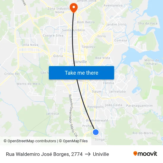 Rua Waldemiro José Borges, 2774 to Univille map
