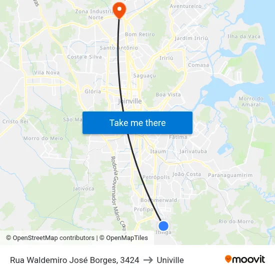 Rua Waldemiro José Borges, 3424 to Univille map