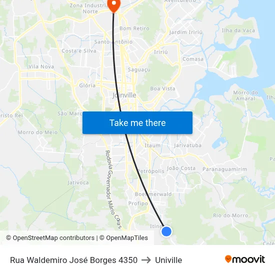 Rua Waldemiro José Borges 4350 to Univille map