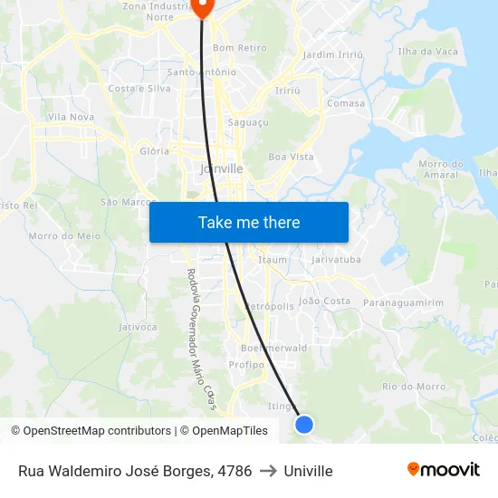 Rua Waldemiro José Borges, 4786 to Univille map