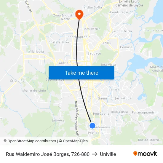 Rua Waldemiro José Borges, 726-880 to Univille map