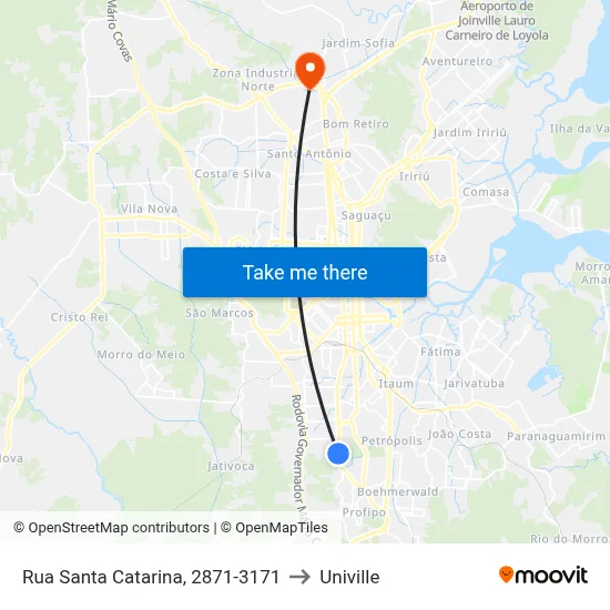 Rua Santa Catarina, 2871-3171 to Univille map