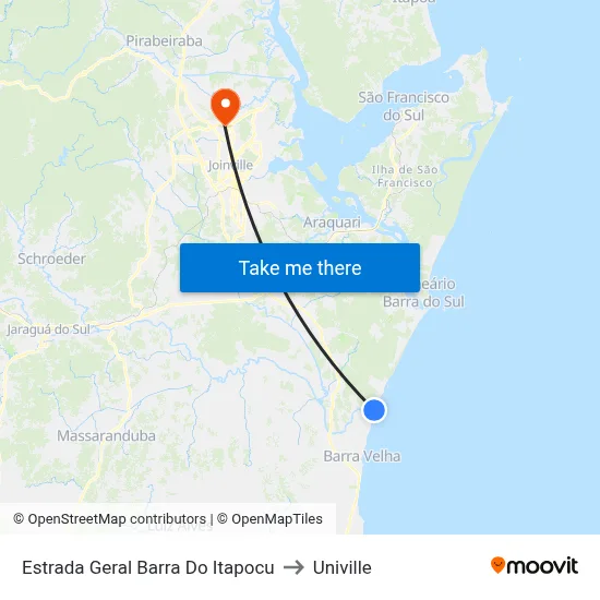 Estrada Geral Barra Do Itapocu to Univille map