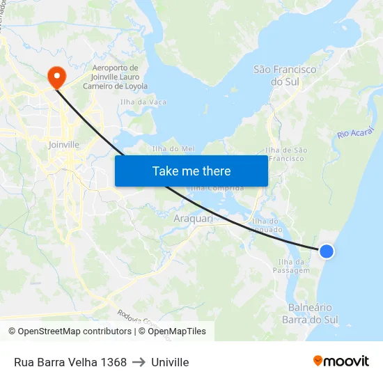 Rua Barra Velha 1368 to Univille map