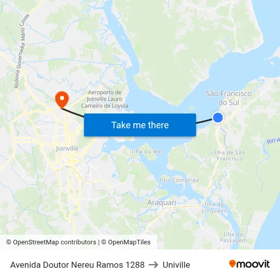Avenida Doutor Nereu Ramos 1288 to Univille map