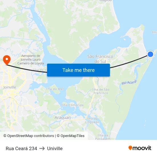 Rua Ceará 234 to Univille map