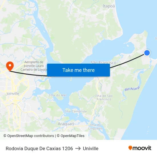 Rodovia Duque De Caxias 1206 to Univille map