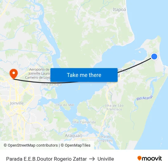 Parada E.E.B.Doutor Rogerio Zattar to Univille map