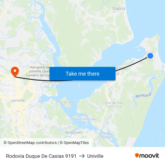 Rodovia Duque De Caxias 9191 to Univille map