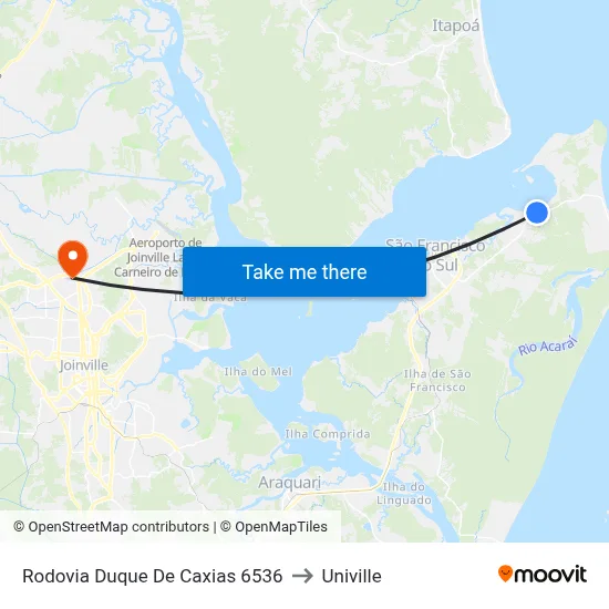 Rodovia Duque De Caxias 6536 to Univille map