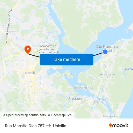 Rua Marcílio Dias 757 to Univille map