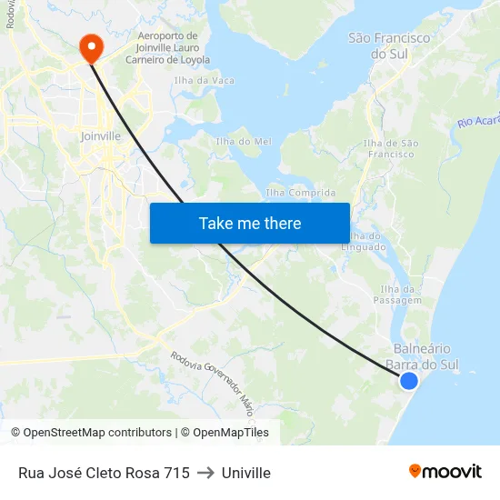 Rua José Cleto Rosa 715 to Univille map