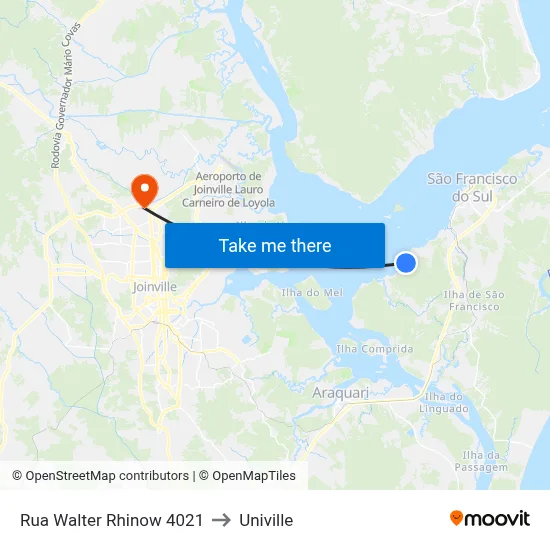 Rua Walter Rhinow 4021 to Univille map