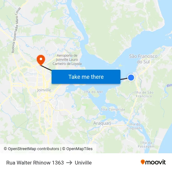 Rua Walter Rhinow 1363 to Univille map