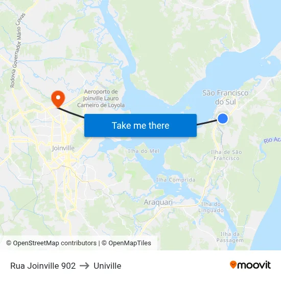 Rua Joinville 902 to Univille map