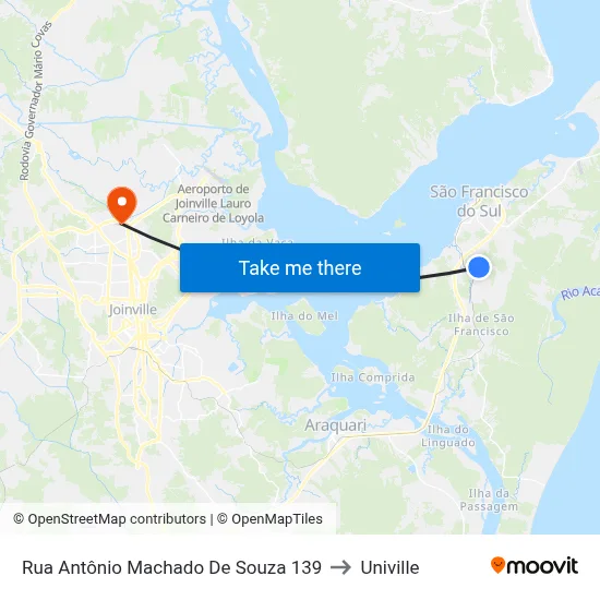 Rua Antônio Machado De Souza 139 to Univille map
