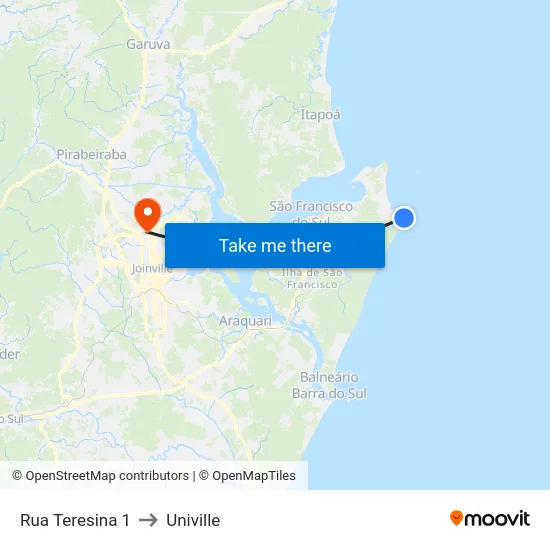 Rua Teresina 1 to Univille map