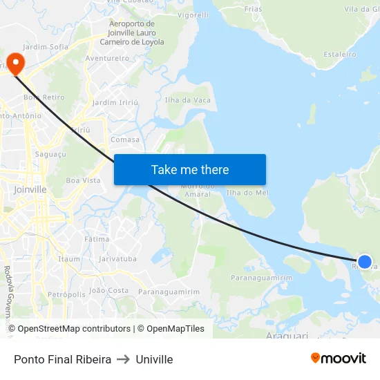 Ponto Final Ribeira to Univille map